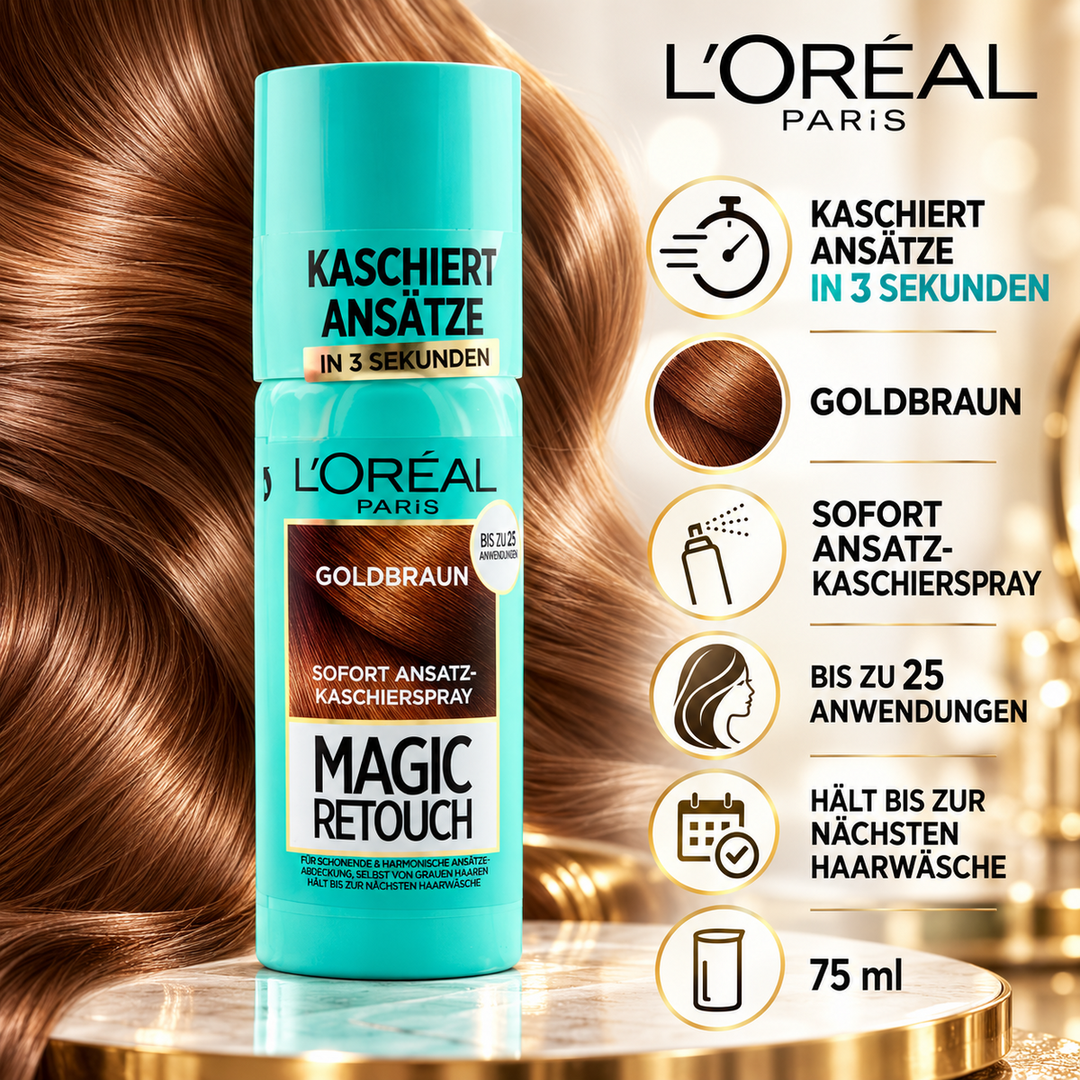 Loreal Ansatz Kaschierspray GOLDBRAUN 1 x 75ml Magic Retouch bis 25 Anwendungen