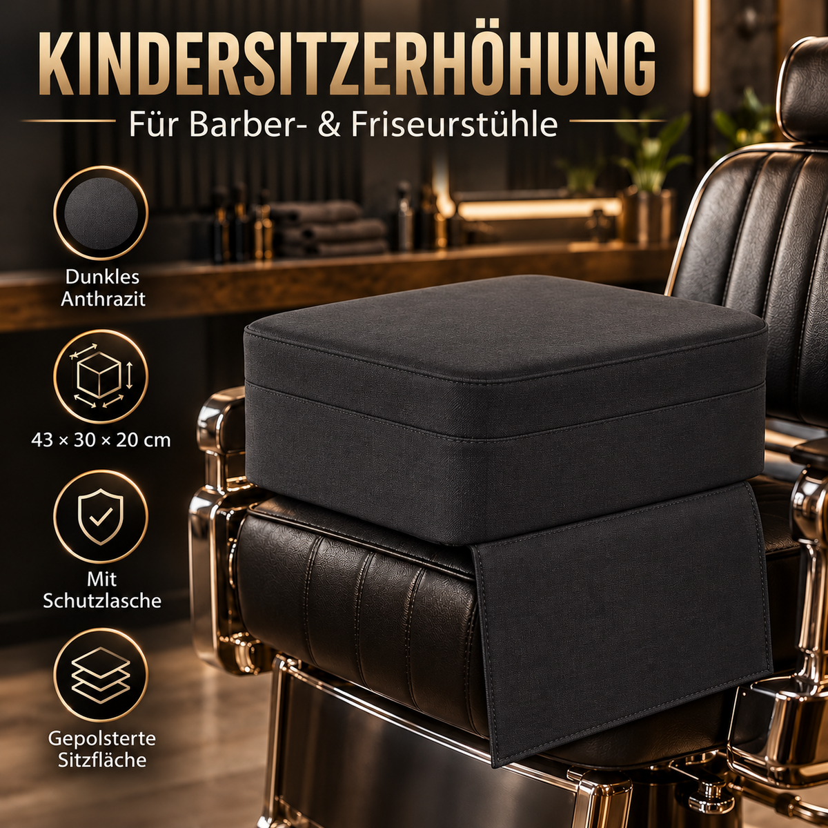 Barberstuhl Sitzerhöhung Friseurstuhl Kindersitz Sitzkissen anthrazit – Produktabbildung