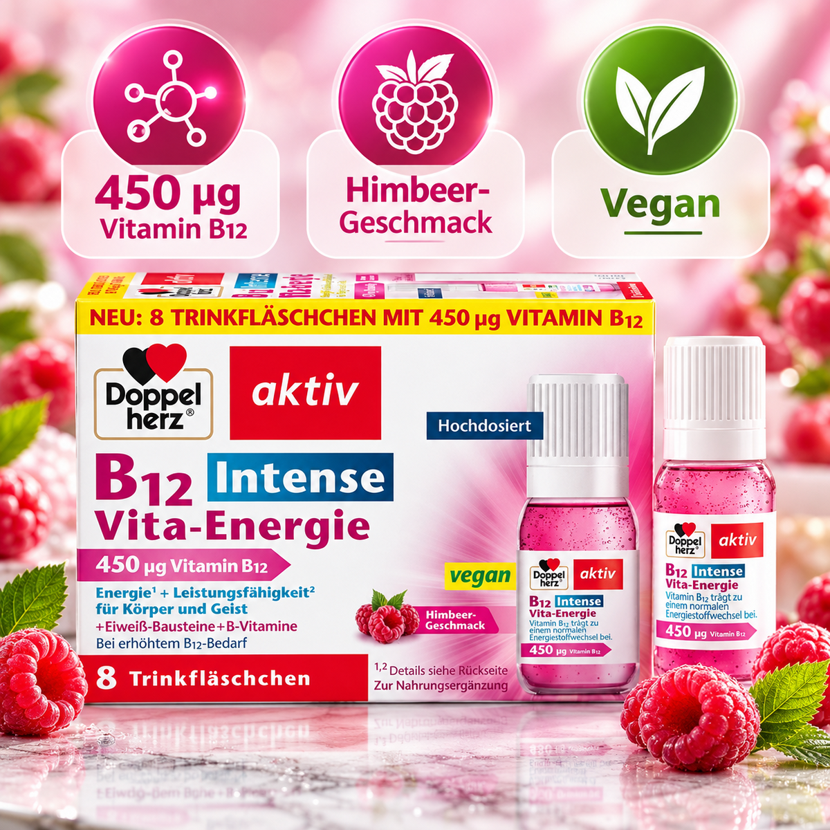 DOPPELHERZ B12 Intense Vita-Energie Trinkflaschen, 8 Stück PZN 17250480 – Produktabbildung
