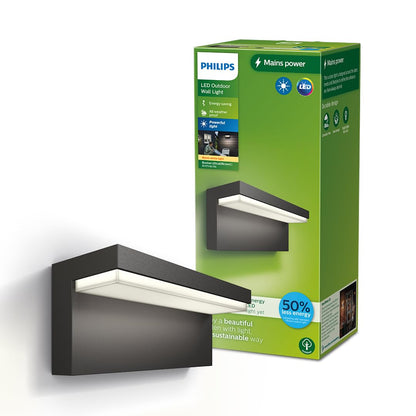 Philips Outdoor Ultra-Efficient Bustan Wandleuchte 3.8W, Bewegungssensor, 2700K warmweißes Licht, IP44 wetterfest, anthrazit