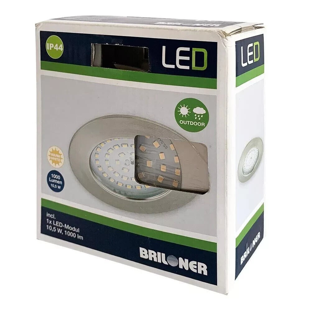 Briloner LED Einbauleuchte rund Nickel matt IP44 10,5W Modul 1000lm warmweiß