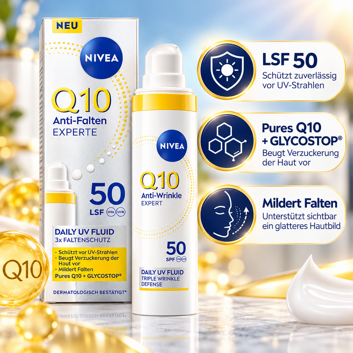 NIVEA Q10 Daily UV-Fluid 40ml LSF 50 Anti-Falten, Alle Hauttypen – Produktabbildung