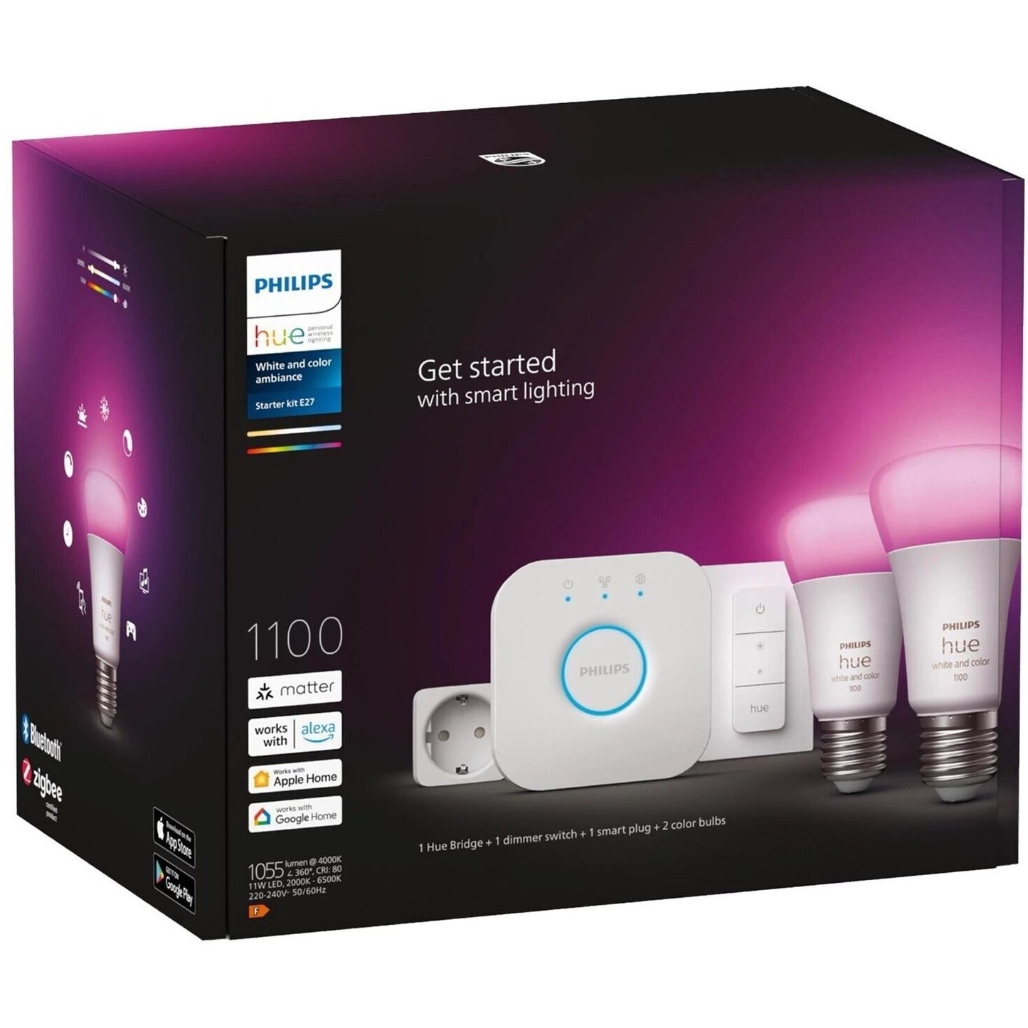 Philips Hue White & Color Ambiance Starterset 2x E27 + Bridge + Dimmer