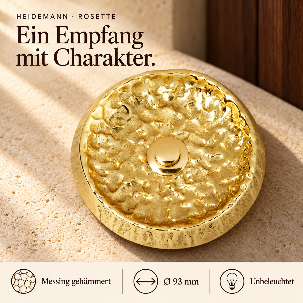 Heidemann Klingel/Türklingel "Rosette" gehämmertes Messing, Ø 93 × 12 mm 70093 – Produktabbildung
