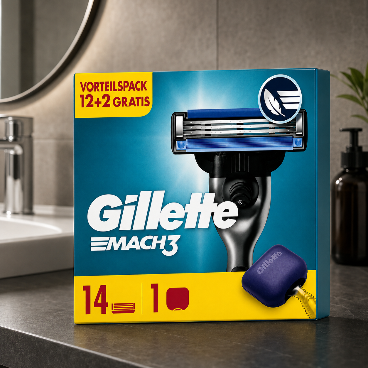 Gillette Mach3 14 Ersatzklingen Vorteilspack 12+2 Gratis inkl. Reiseetui NEU!!