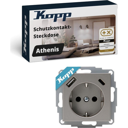 Kopp ATHENIS Steckdose USB A+C Stahlfarben – UP 16A IP20