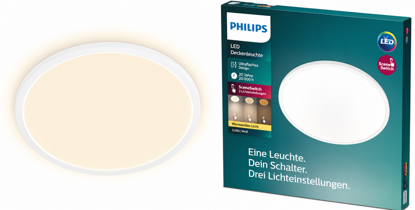 Philips Funktional LED Deckenleuchte, 18W, 1500lm, 2700K, weiß (915005776701)