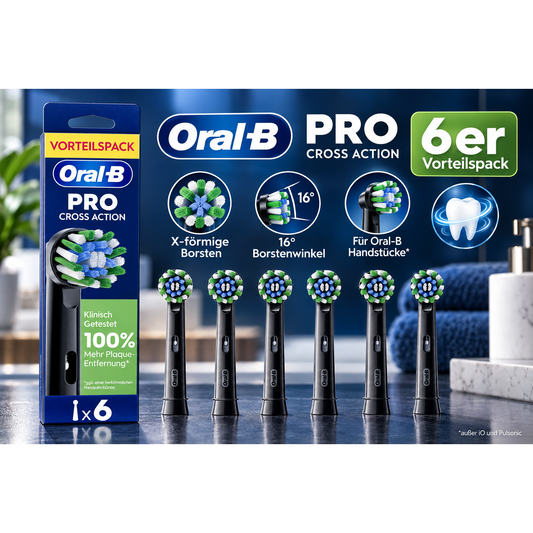 Oral-B CrossAction Aufsteckbürsten Schwarz 6 Stück – Ersatzbürsten