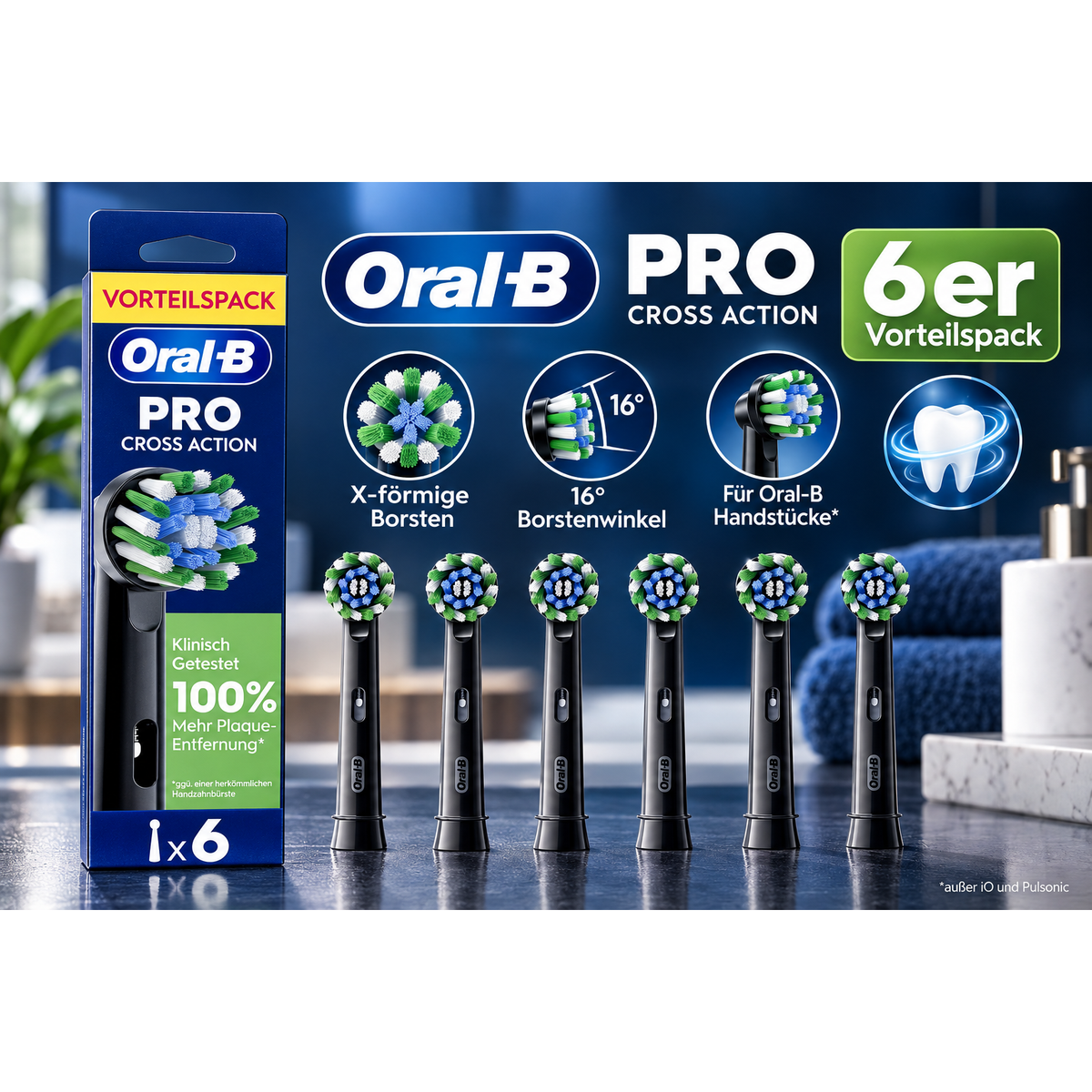 Oral-B CrossAction Aufsteckbürsten Schwarz 6 Stück