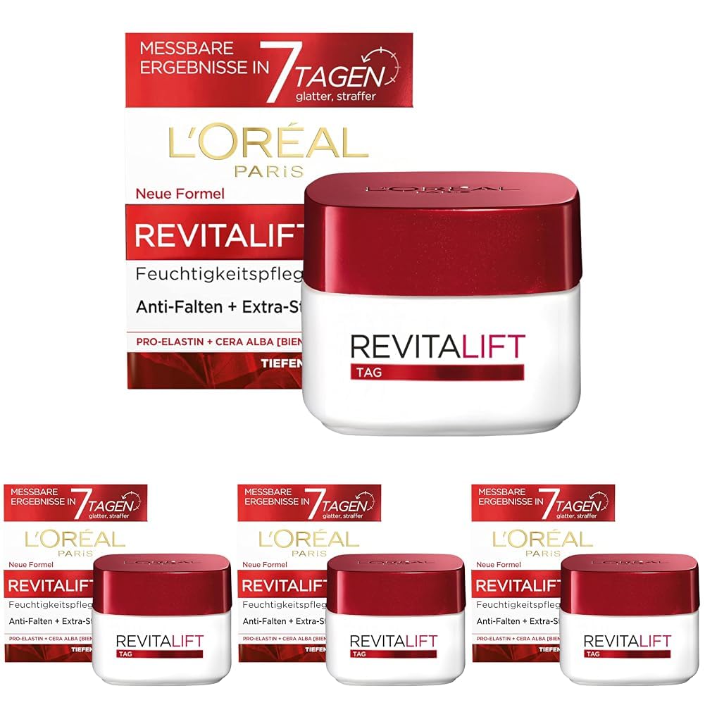L'Oréal Paris Feuchtigkeitsspendende Tagescréme für Frauen: sorgt für ein strafferes Hautbild & stärkt die Hautschutzbarriere mit Pro-Elastin & Bienenwachs (Cera Alba)Revitalift, 1x 50ml
