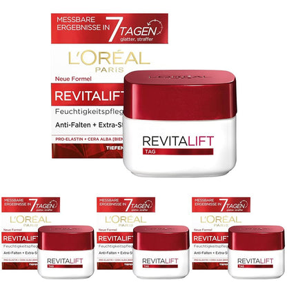 L'Oréal Paris Feuchtigkeitsspendende Tagescréme für Frauen: sorgt für ein strafferes Hautbild & stärkt die Hautschutzbarriere mit Pro-Elastin & Bienenwachs (Cera Alba)Revitalift, 1x 50ml