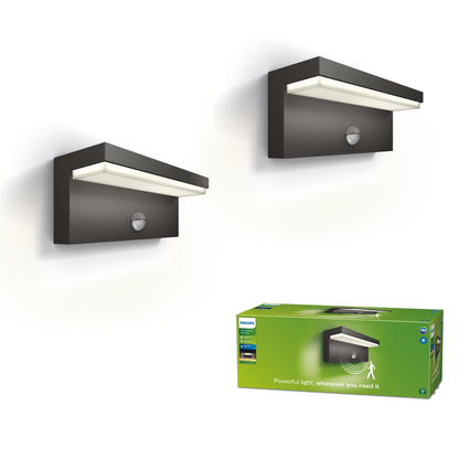 Philips Outdoor Ultra-Efficient Bustan Wandleuchte 3.8W, Bewegungssensor, 2700K warmweißes Licht, IP44 wetterfest, anthrazit