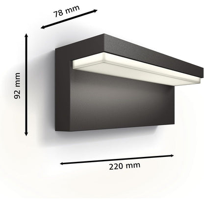 Philips Outdoor Ultra-Efficient Bustan Wandleuchte 3.8W, Bewegungssensor, 2700K warmweißes Licht, IP44 wetterfest, anthrazit