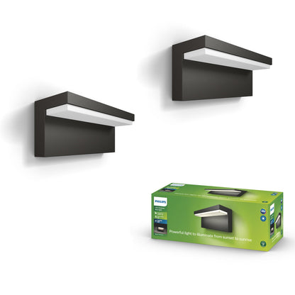 Philips Outdoor Ultra-Efficient Bustan Wandleuchte 3.8W, Bewegungssensor, 2700K warmweißes Licht, IP44 wetterfest, anthrazit
