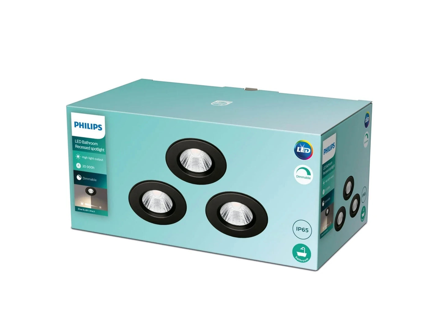 Philips Dive LED Einbaustrahler 3er-Set Schwarz – 3 × 5,5W, 2700K, dimmbar, IP65