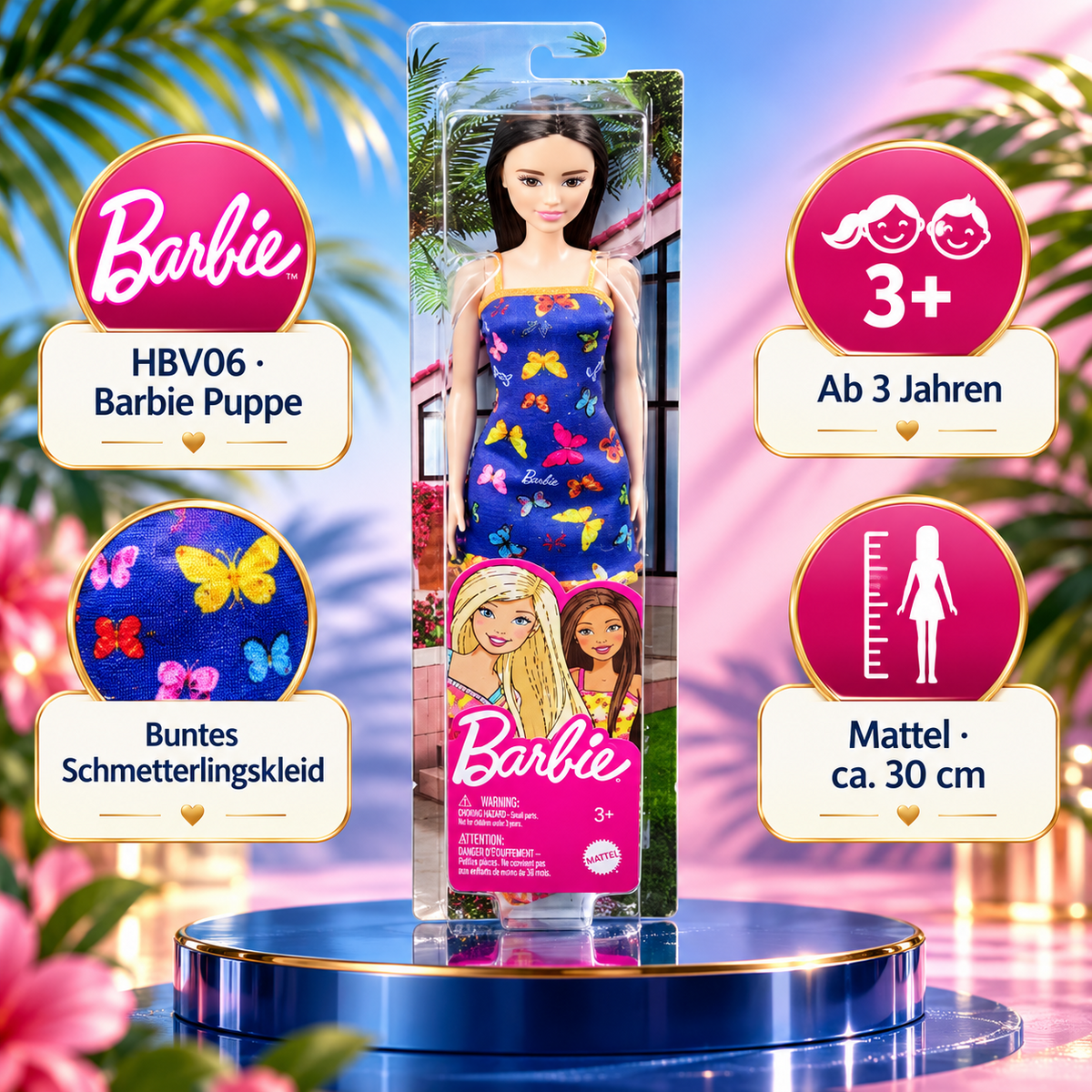 Mattel Barbie Puppe HBV06 mit Schmetterlingskleid