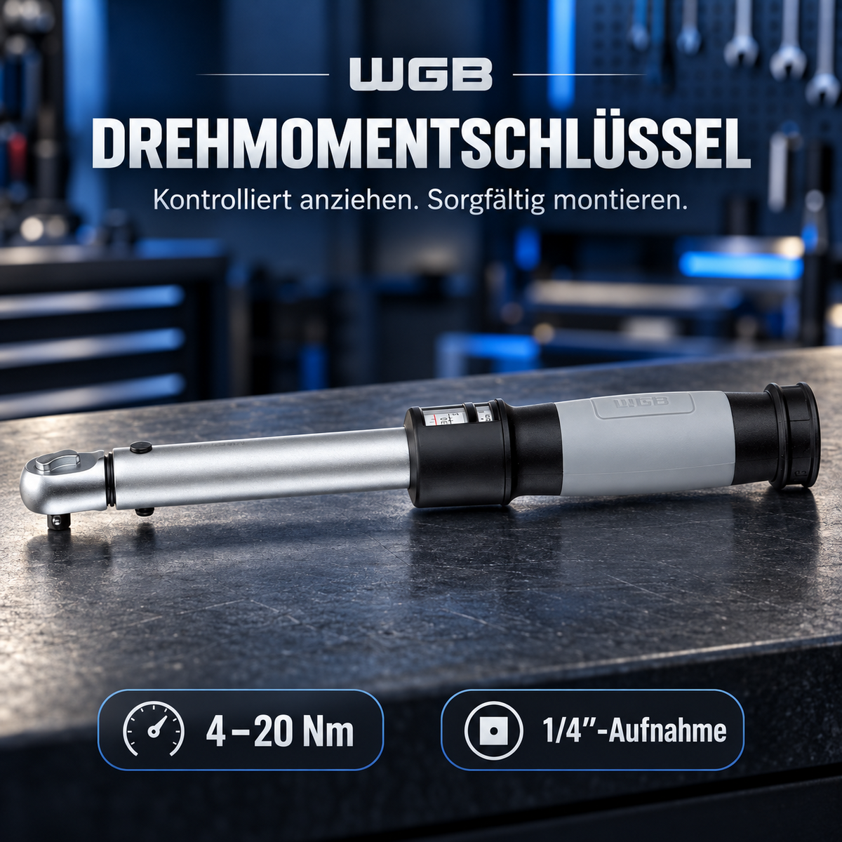 WGB Drehmomentschlüssel mit 1/4-Zoll-Aufnahme und 4–20 Nm