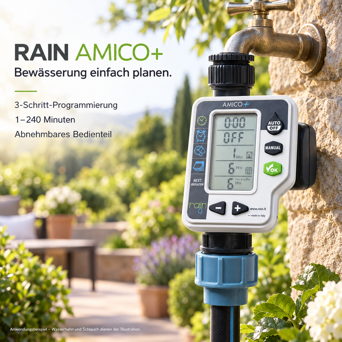 RAIN Amico+ Bewässerungssteuerung Bewässerung Wasserhahn 3/4" 1" 1-2 Zonen