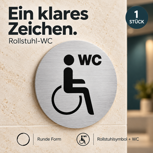 Klebeschild "Behinderten WC", selbstklebend Aluminium, Ø 75 mm – Produktabbildung