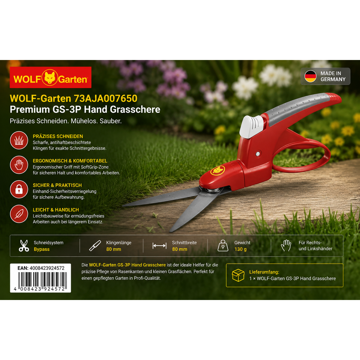 WOLF-Garten 73AJA007650 Premium GS-3P Hand Grasschere
