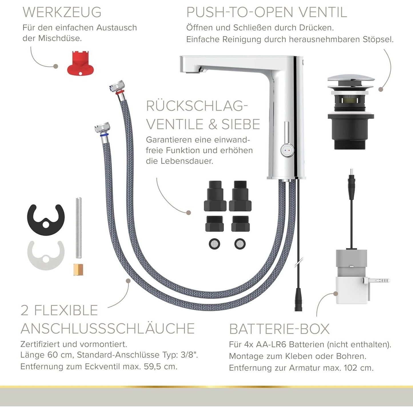 Lenz Waschtischarmatur »MOLA«, 3/8", Messing, chromfarben - NEU & OVP