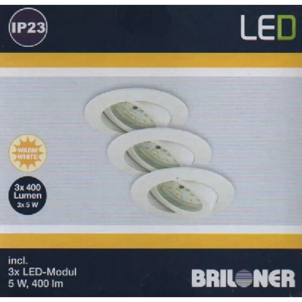 Briloner Einbauleuchten LED 3er Set IP23 400Lm 5W 6996-036