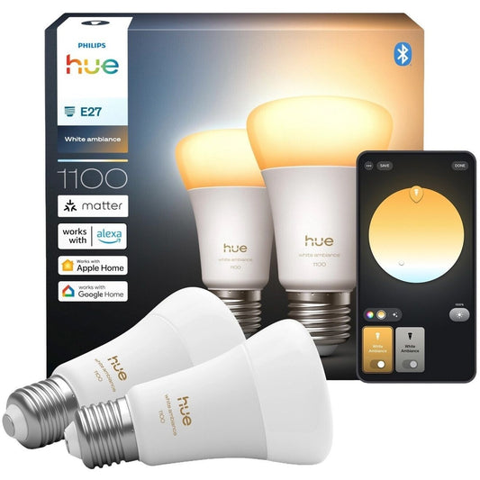 Philips Hue Smart LED A60 Lampe, White Ambiance, E27 Fassung 1100 Lumen 2er Pack