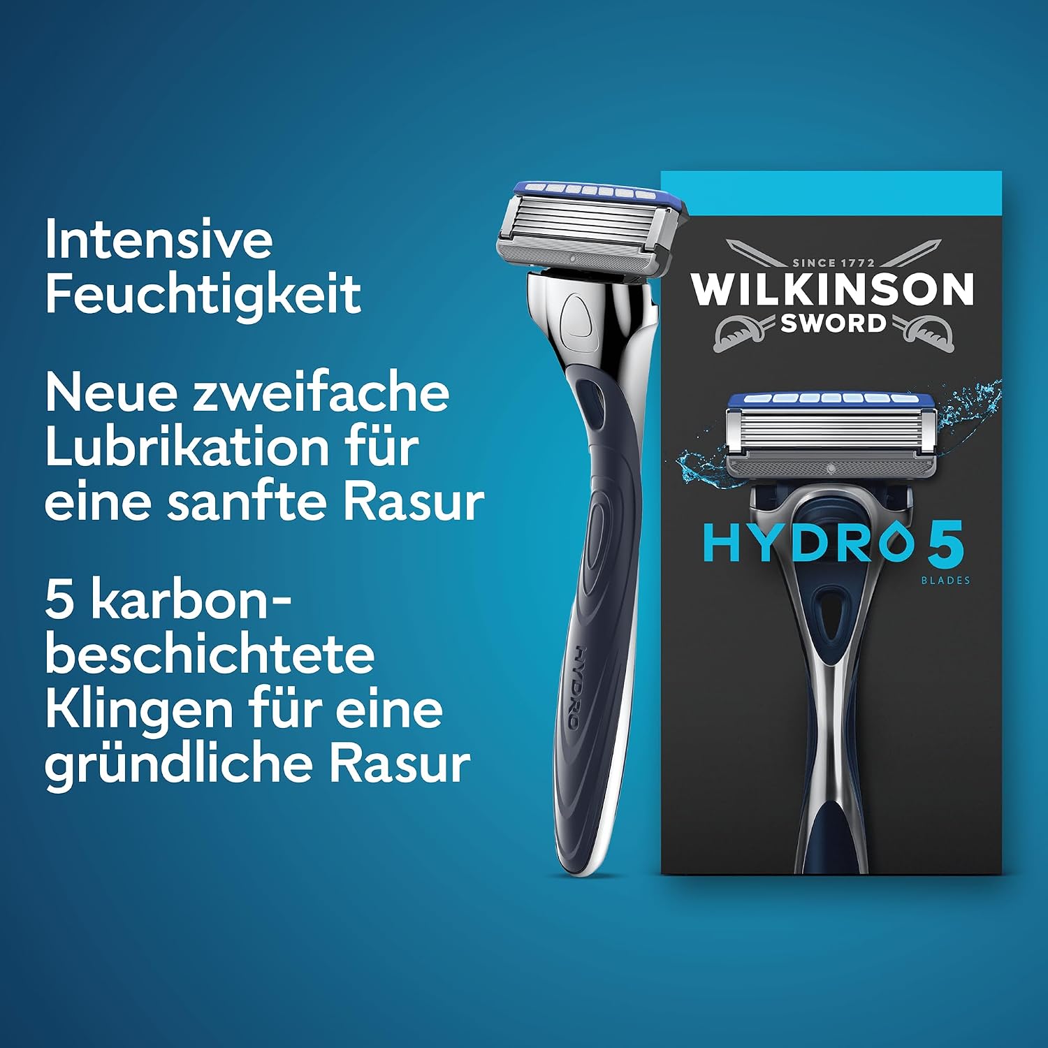 Wilkinson Sword Hydro 5 Herrenrasierer Klinge, Ersatzklingen-Pack Herrenrasierer, Haut-Hydratation, karbonbeschichtete Klingen, 4 Ersatzklingen