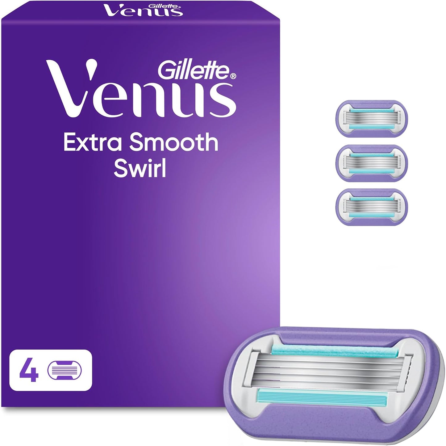 Gillette Venus Extra Smooth Swirl Rasierklingen Damen, 4 Original Ersatzklingen für Damenrasierer mit 5 Klingen für Eine Gründliche Rasur