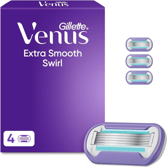 Gillette Venus Extra Smooth Swirl Rasierklingen Damen, 4 Original Ersatzklingen für Damenrasierer mit 5 Klingen für Eine Gründliche Rasur