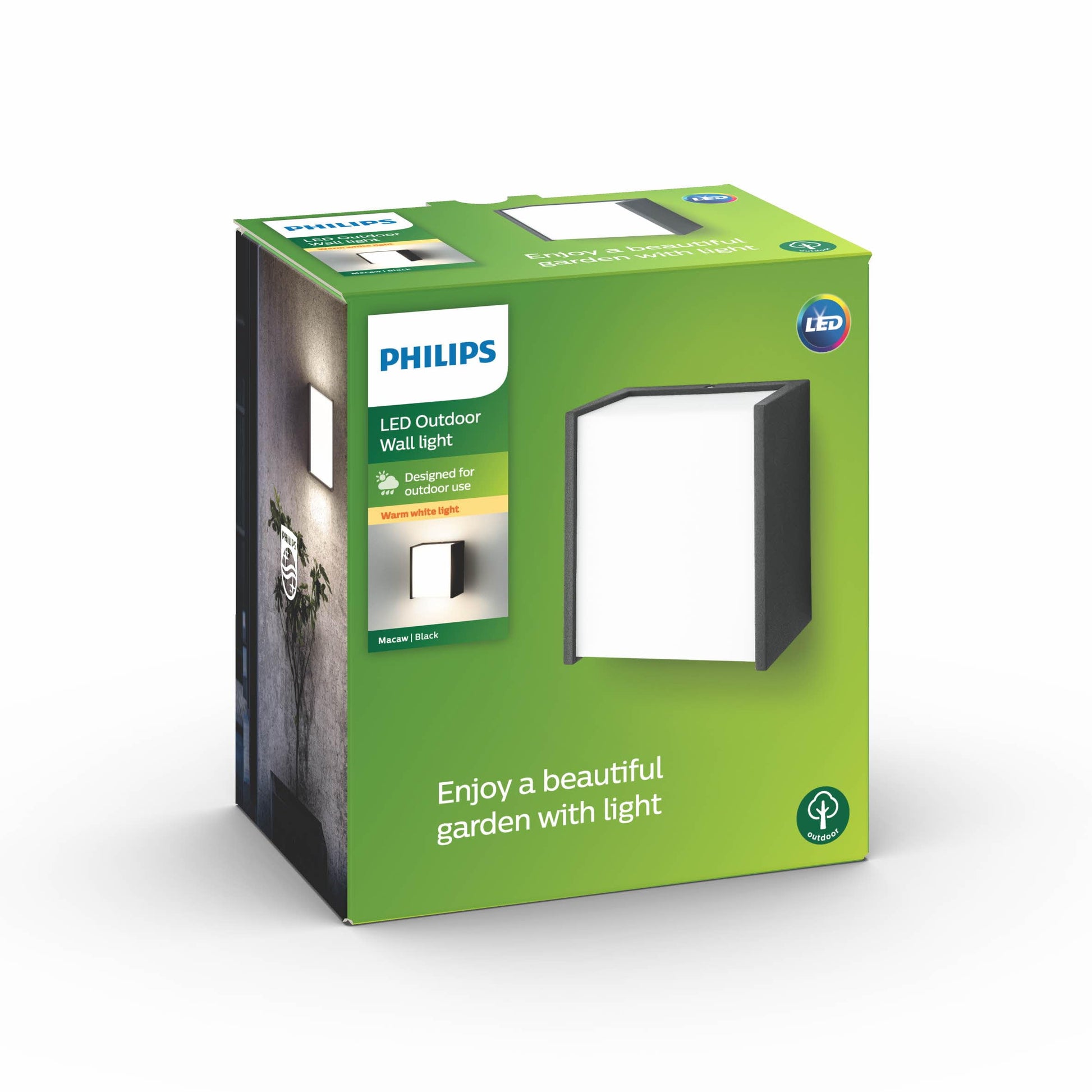 Philips Macaw Wandleuchten für den Außenbereich, 3,5 W, 2700 K warmweiß, wasserfest, schwarz, IP44 wetterfest, Einfarbig