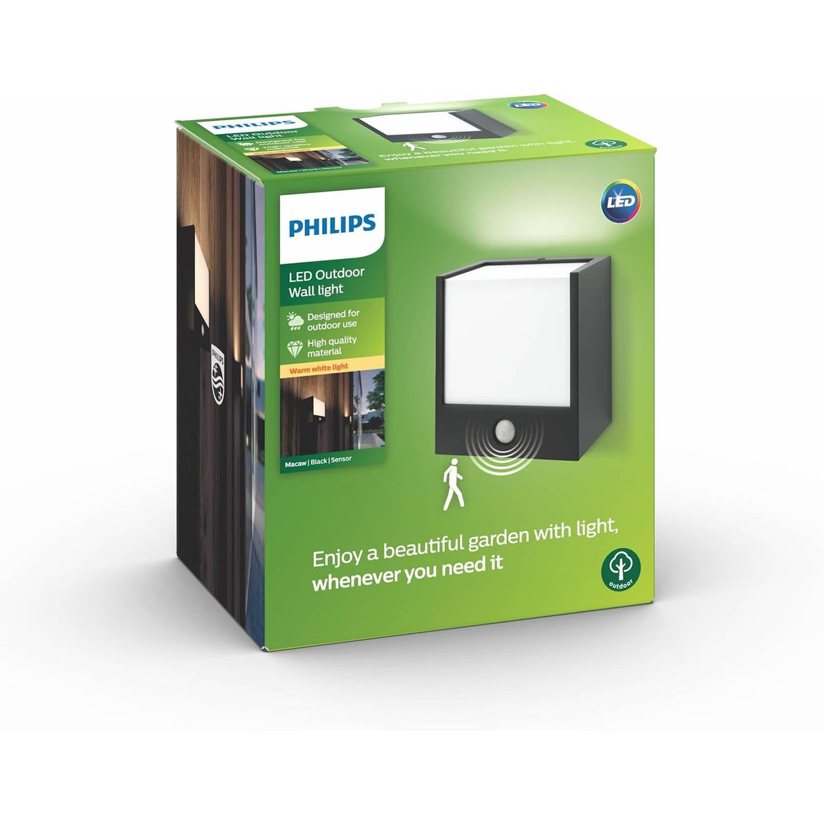 Philips Macaw Wandleuchten für den Außenbereich, 3,5 W, 2700 K warmweiß, wasserfest, schwarz, IP44 wetterfest, Einfarbig