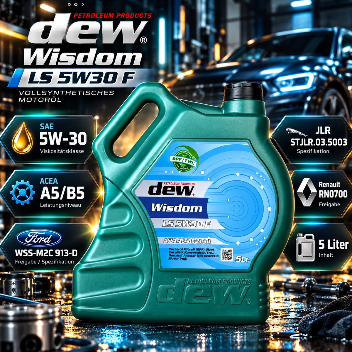 dew Wisdom LS 5W30 F – 5 Liter Hochleistungs-Motoröl – Produktbild 1