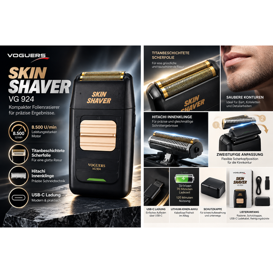 Voguers Skin Shaver / Bart Rasierer / Folienrasierer VG924, USB, Li-Ion – Produktabbildung