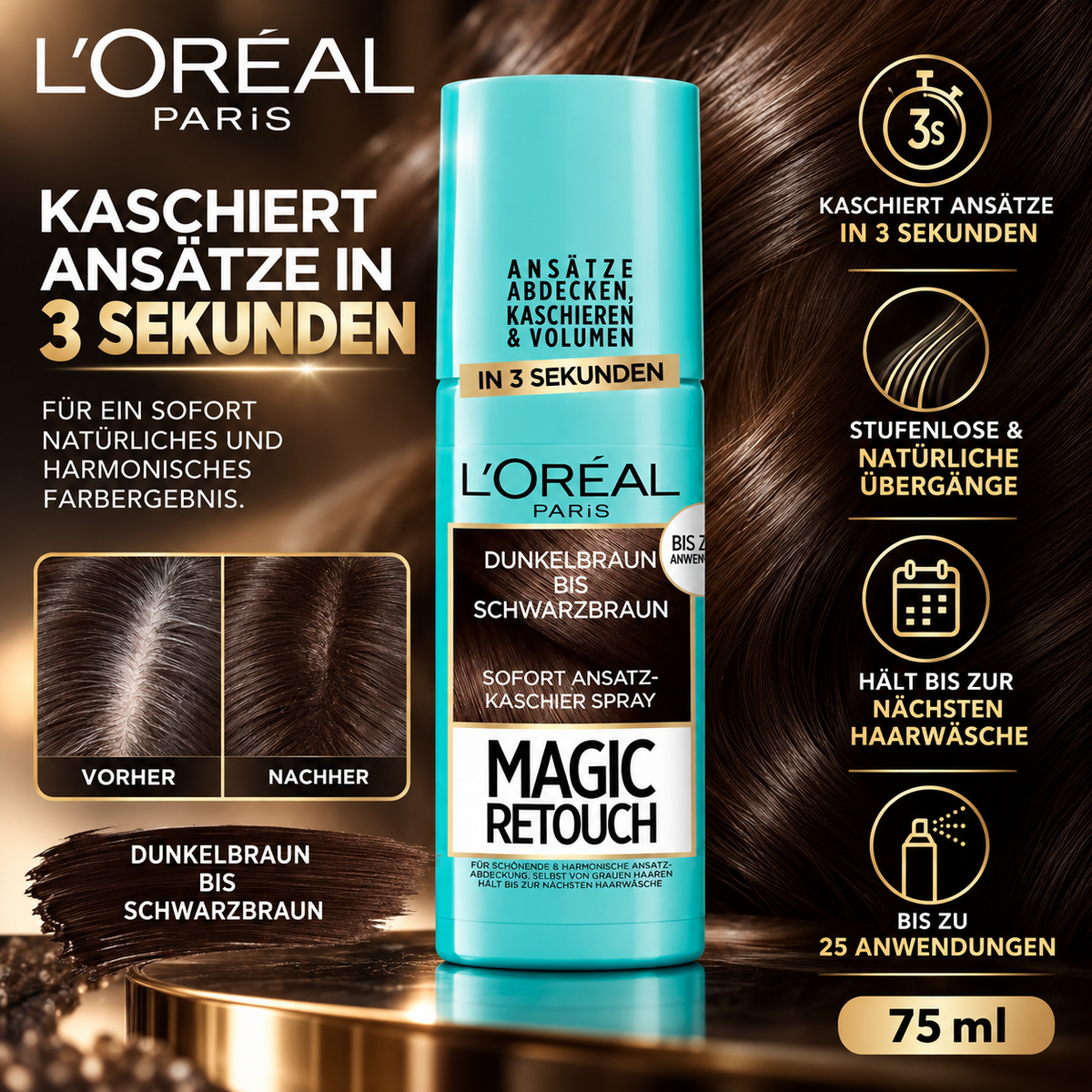 L'Oréal Paris Ansatz-Kaschierspray für stufenlose & natürliche Übergänge, 75 ml
