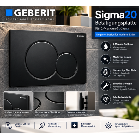 Geberit Sigma20 Betätigungsplatte für 2-Mengen-Spülung - Schwarz (115.882.DW.1) – Produktbild