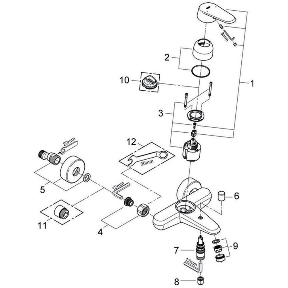 Grohe Eurodisc-Cosmopolitan Einhand-Wannenbatterie, Aufputzmontage, automatische