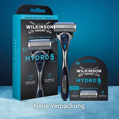 Wilkinson Sword Hydro 5 Herrenrasierer Klinge, Ersatzklingen-Pack Herrenrasierer, Haut-Hydratation, karbonbeschichtete Klingen, 4 Ersatzklingen