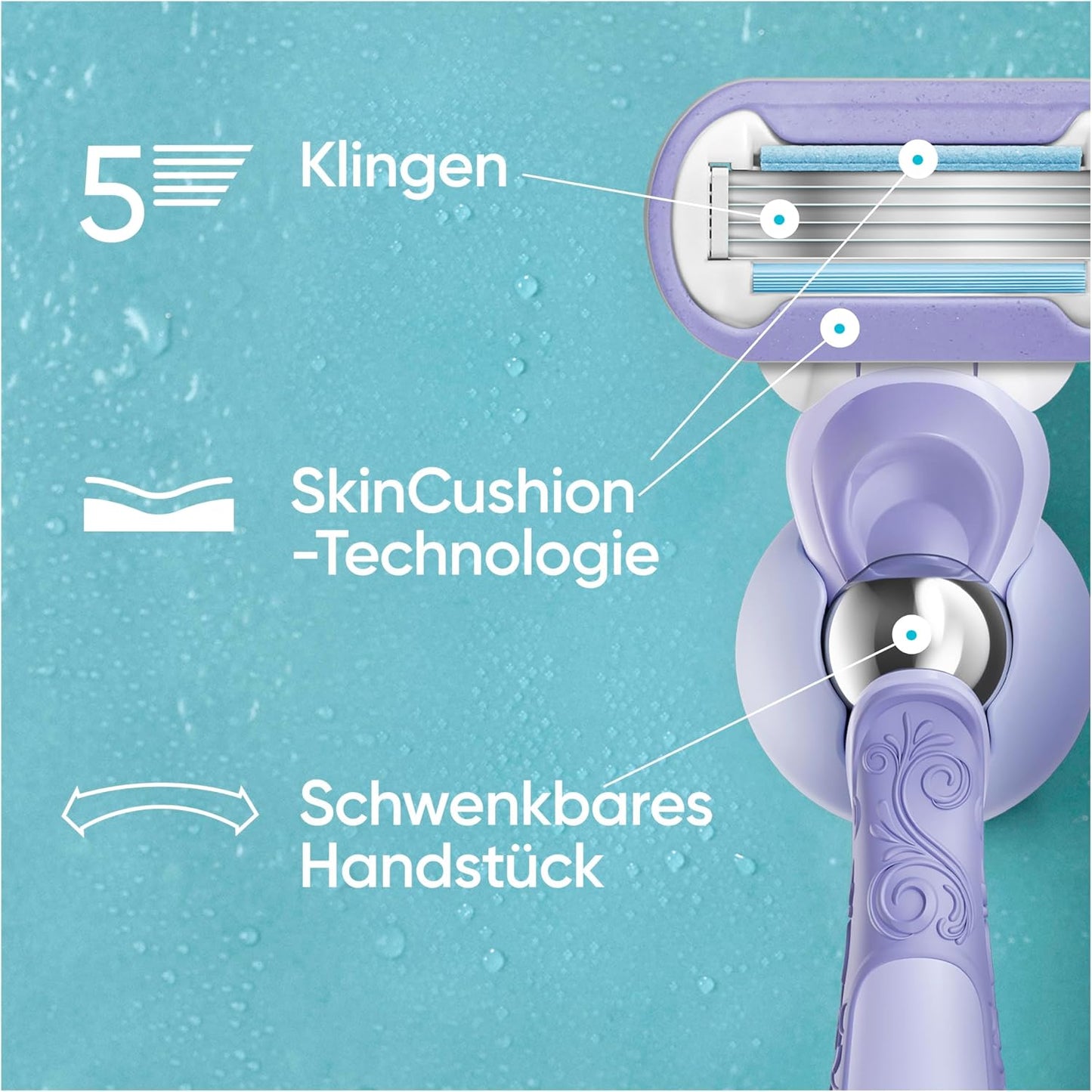 Gillette Venus Extra Smooth Swirl Rasierklingen Damen, 4 Original Ersatzklingen für Damenrasierer mit 5 Klingen für Eine Gründliche Rasur