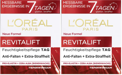 L'Oréal Paris Feuchtigkeitsspendende Tagescréme für Frauen: sorgt für ein strafferes Hautbild & stärkt die Hautschutzbarriere mit Pro-Elastin & Bienenwachs (Cera Alba)Revitalift, 1x 50ml
