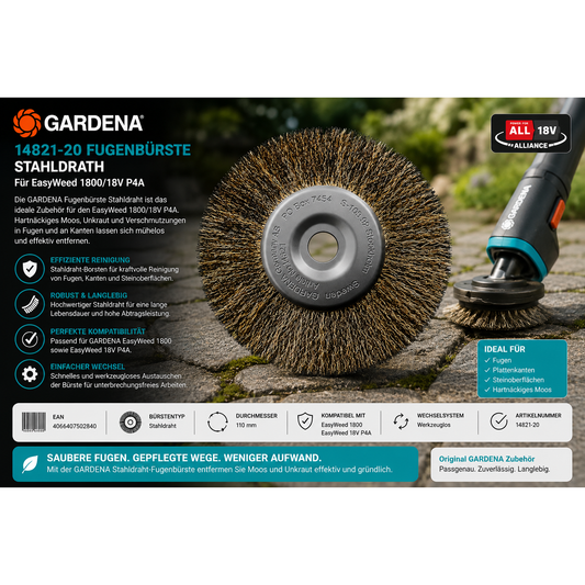 Gardena 14821-20 Fugenbürste Stahldraht für EasyWeed 1800/18V P4A
