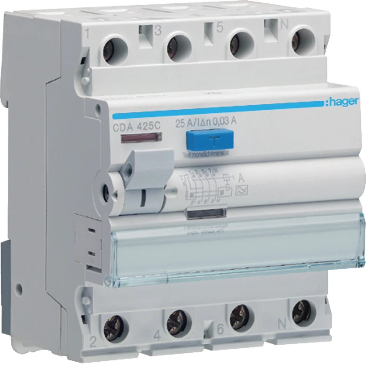 Hager Fehlerstrom-Schutzschalter RCCB 4P 25A 30mA Typ A (CDA425C)