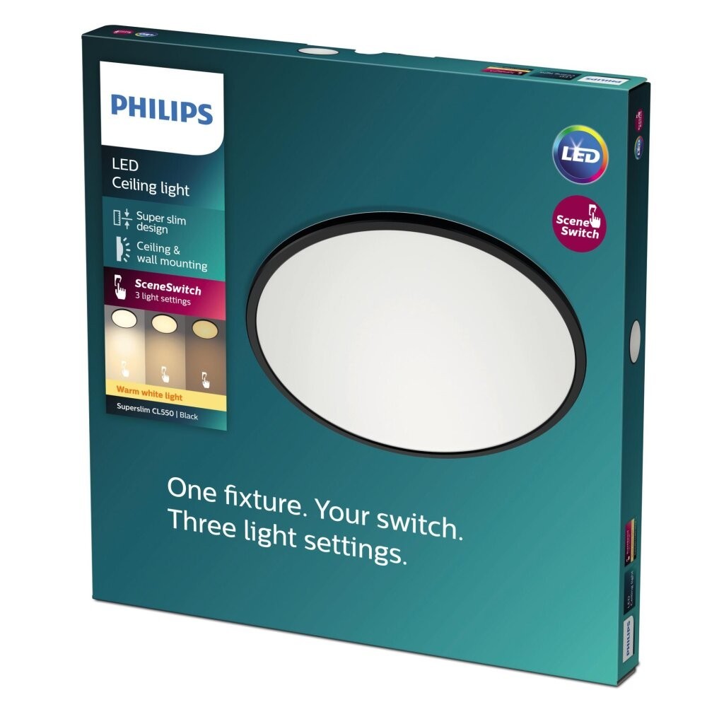 Philips LED-Deckenleuchte Superslim SceneSwitch – schwarz, 18W, 1500 lm