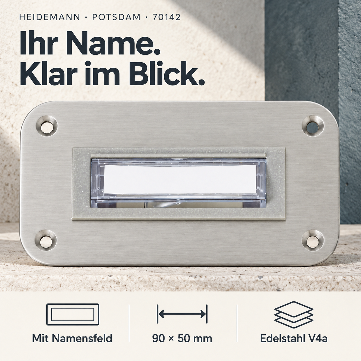 Heidemann Klingeltaster "Potsdam LED", Edelstahl V4A 70142 – Produktabbildung