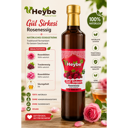 Heybe Rosen Essig 500 ml – Natürlich fermentierter Blütenessig