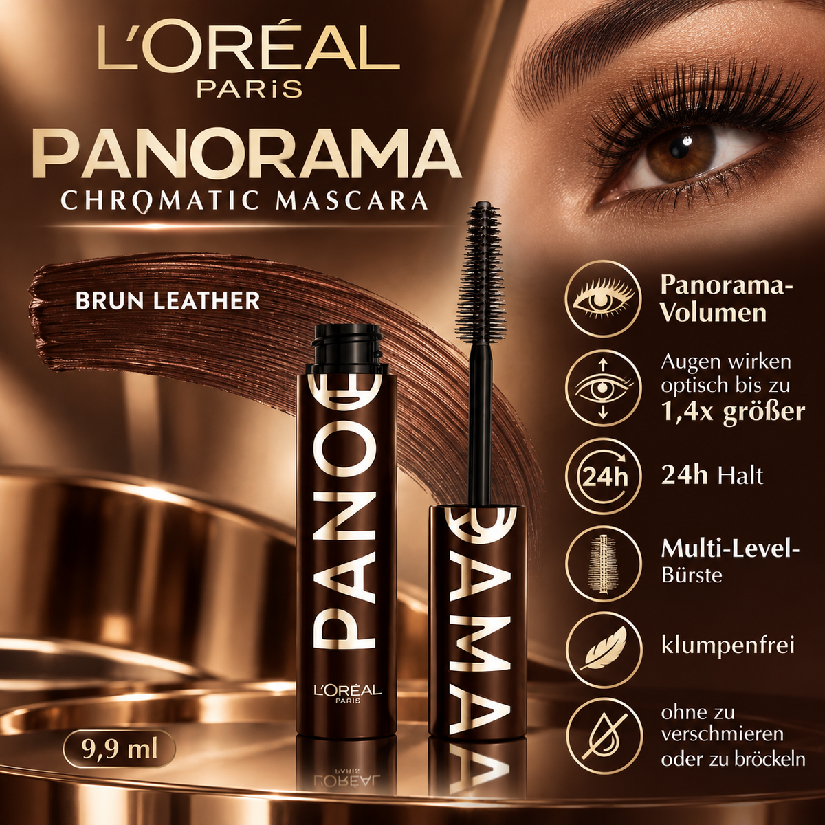 L’Oréal Loreal Panorama Volume Million Lashes Mascara, Brun Leather, 9,9 ml