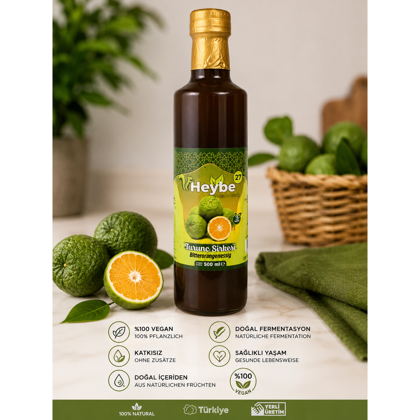 Heybe Bitterorangen Essig 500 ml – Natürlich fermentierter Fruchtessig
