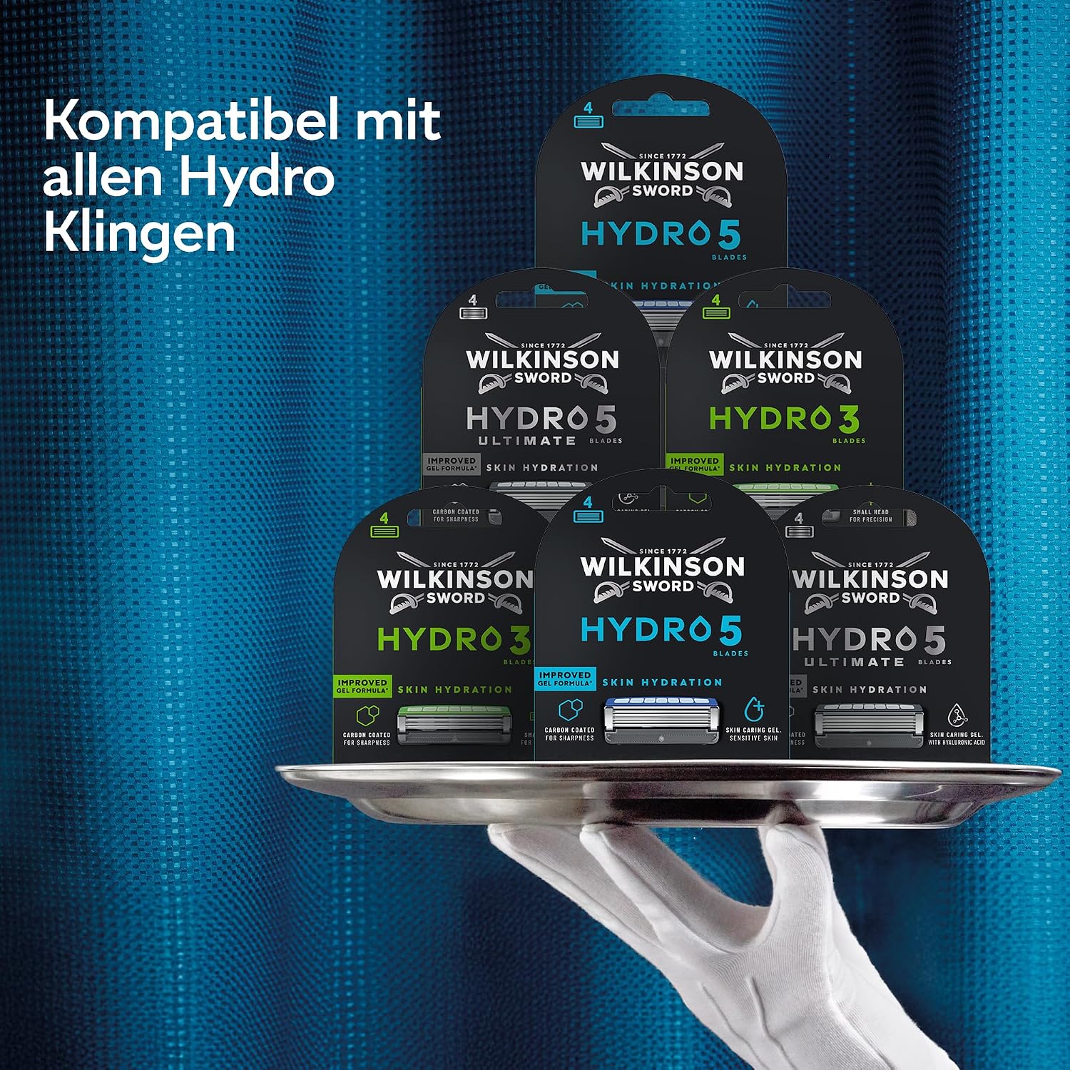 Wilkinson Sword Hydro 5 Herrenrasierer Klinge, Ersatzklingen-Pack Herrenrasierer, Haut-Hydratation, karbonbeschichtete Klingen, 4 Ersatzklingen