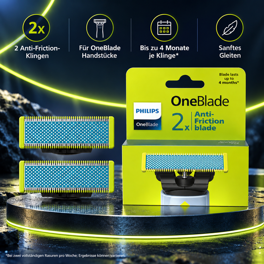 Philips OneBlade First Shave Ersatzklingen QP225/50 – 2 Anti-Friction-Klingen – Produktabbildung