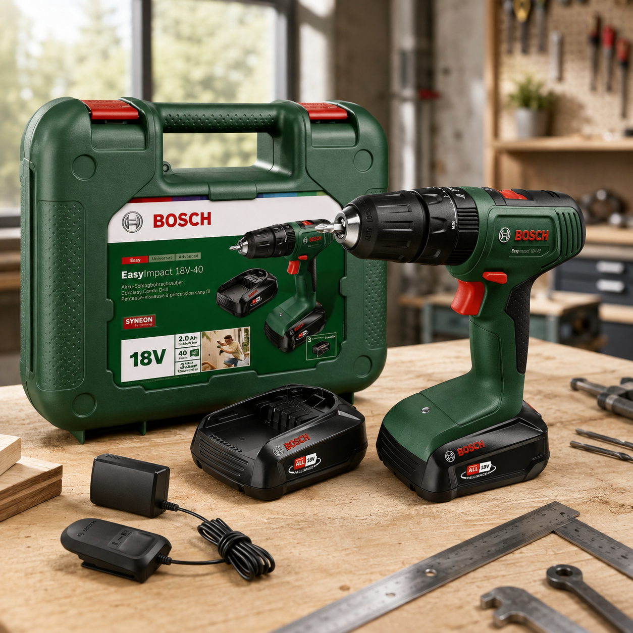 Bosch EasyImpact 18V-40 Schlagbohrschrauber 18V + 2x Akku 2,0Ah + Lader + Koffer